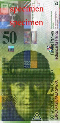 Софи Тойбер-Арп на купюре в CHF50