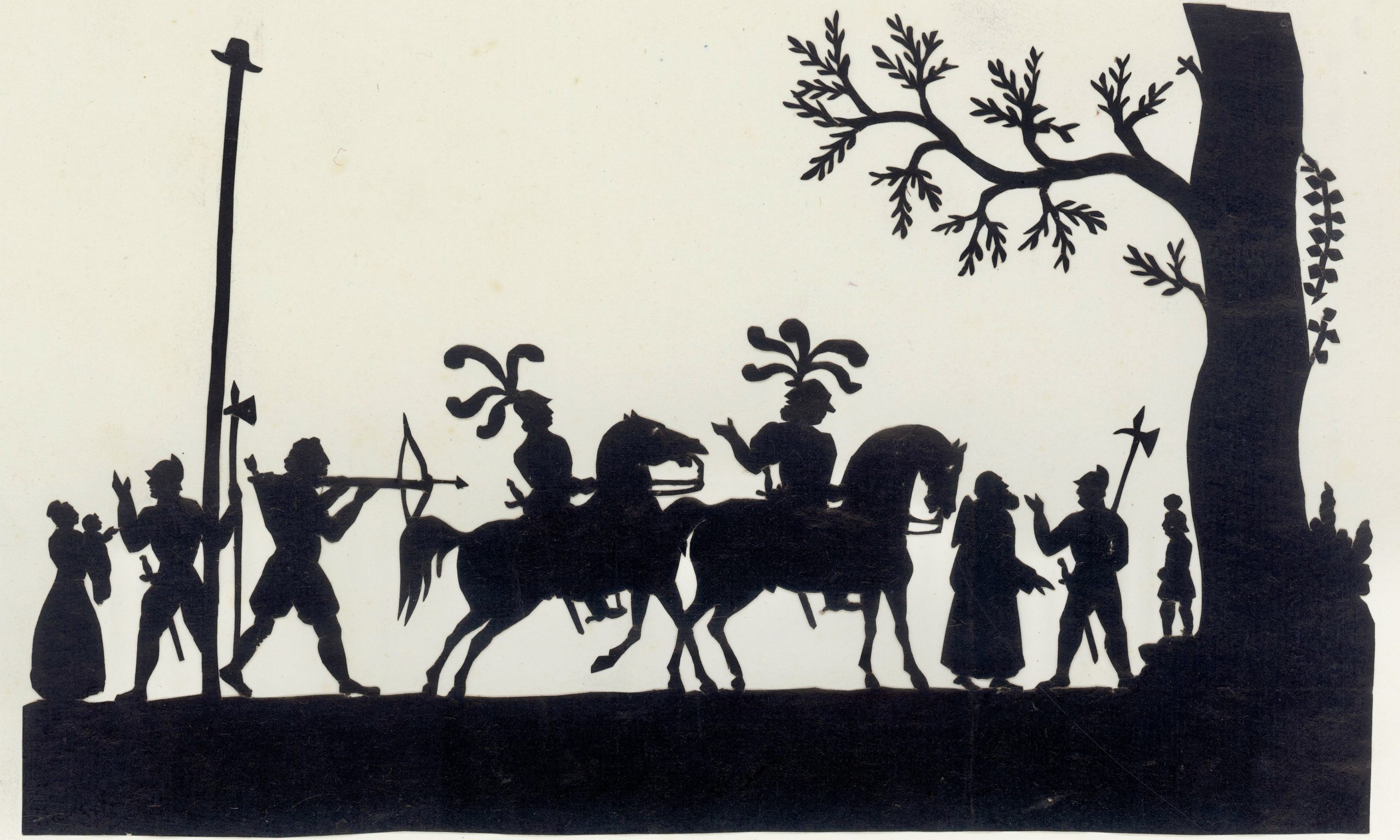 Черные силуэты на бумаге изображают легендарную сцену из истории Вильгельма Телля, 1820–1830 гг. (© Schweizerisches Nationalmuseum Landesmuseum Zürich)