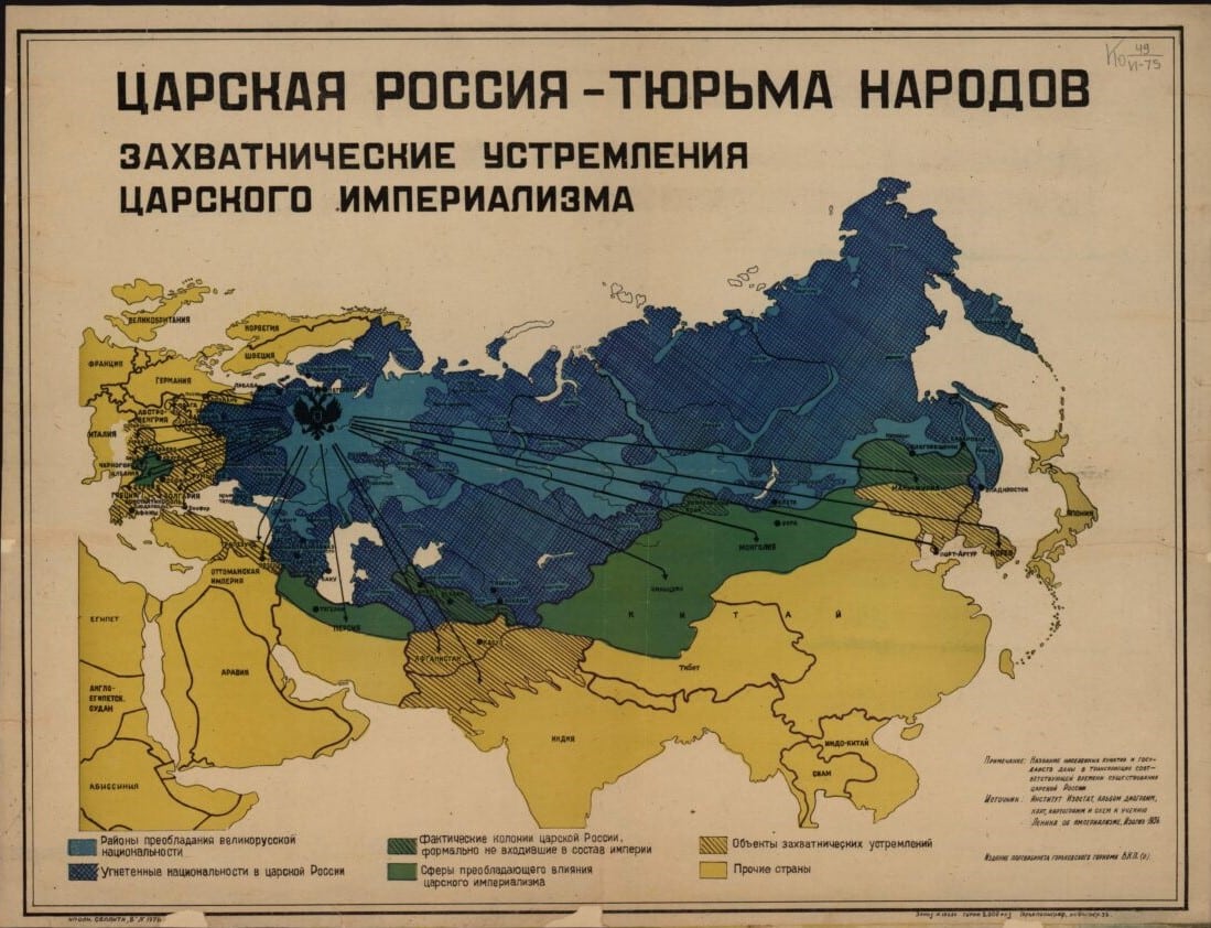 Карта «Царская Россия – тюрьма народов. Захватнические устремления царского империализма». Плакат ИЗОСТАТ, 1936 г. (Общественное достояние)