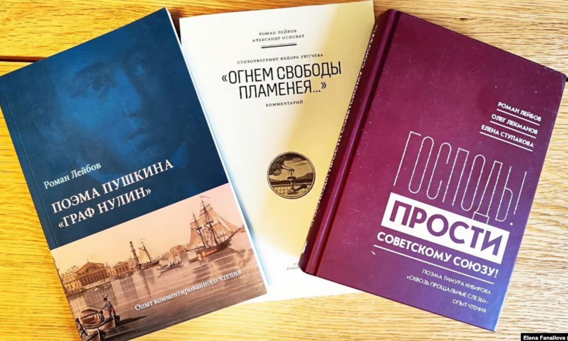 Обложки книг Романа Лейбова (© Elena Fanailova, RFE/RL)