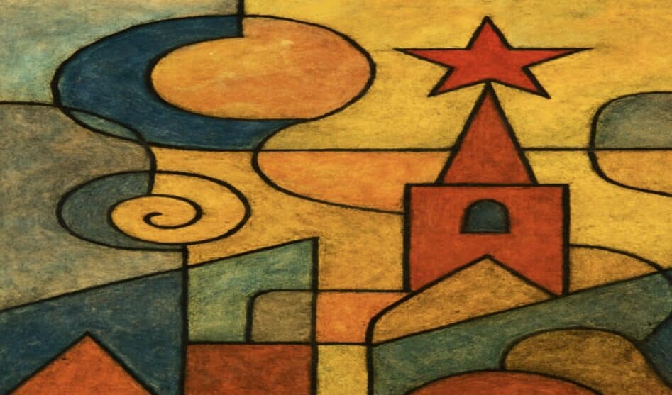 «Если Советский Союз строился по образцу утопии, то постсоветская Россия постепенно сползает в ухронию — безвременье, вневременье, заторможенный мир». (© ChatGPT / forall.swiss)