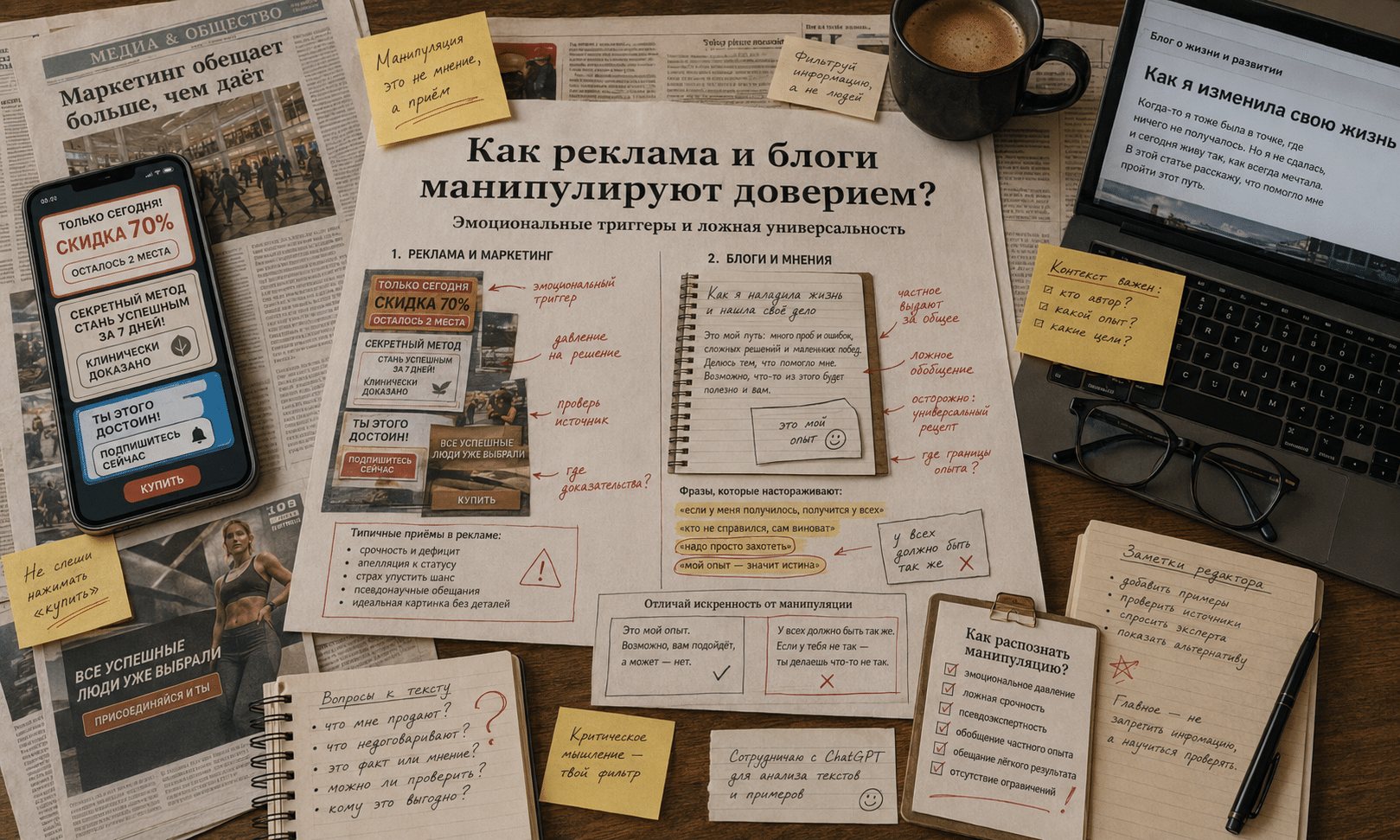 В рекламе и маркетинге критическое чтение должно быть ещё строже (© ChatGPT / forall.swiss)